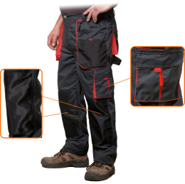 Spodnie robocze do pasa MONTER rozm. XS (44 / 164 cm) - czerwone wstawki