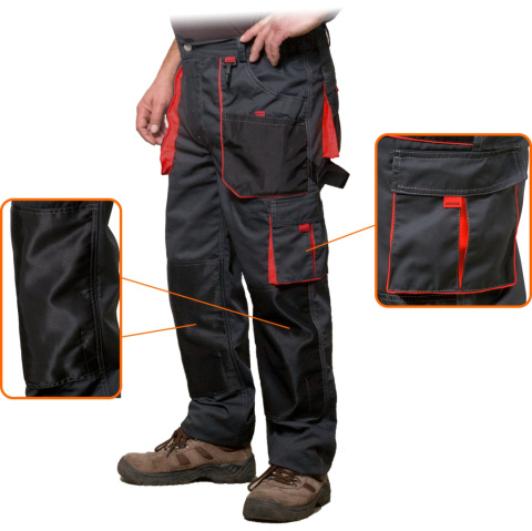 Spodnie robocze do pasa MONTER rozm. XS (44 / 164 cm) - czerwone wstawki