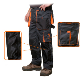 Spodnie robocze do pasa MONTER rozm. 3XL (58 / 170 cm) - pomarańczowe wstawki