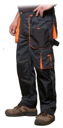 Spodnie robocze do pasa MONTER rozm. 4XL (60 / 176 cm) - pomarańczowe wstawki
