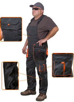 Spodnie robocze ogrodniczki MONTER rozm. 3XL (58 / 164 cm) - pomarańczowe wstawki