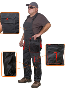 Spodnie robocze ogrodniczki MONTER rozm. 3XL (58 / 200 cm) - czerwone wstawki