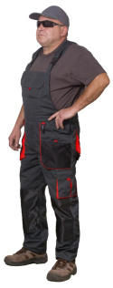 Spodnie robocze ogrodniczki MONTER rozm. 4XL (60 / 164 cm) - czerwone wstawki