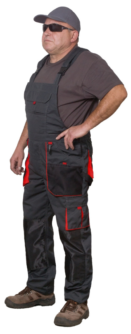 Spodnie robocze ogrodniczki MONTER rozm. M (48 / 188 cm) - czerwone wstawki