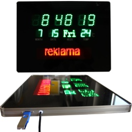 Tablica reklamowa LED z zegarem i termometrem oraz reklamą