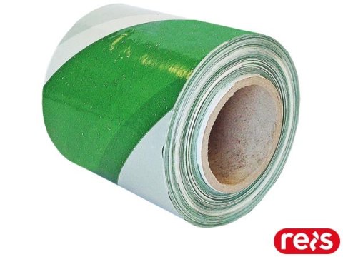 Taśma Ostrzegawcza Biało-Zielona – Odporna na UV, 100 m, 70 mm REIS