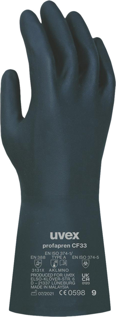 Rękawice neoprenowe PROFAPREN CF33 - ochrona chemiczna, EN388, EN374 UVEX Rękawice neoprenowe PROFAPREN CF33 - ochrona chemiczna, EN388, EN374 UVEX