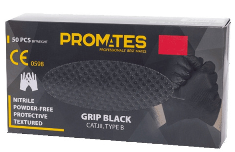 Rękawice nitrylowe czarne Grip BARDZO GRUBE 50 szt. rozm. XL ProMates