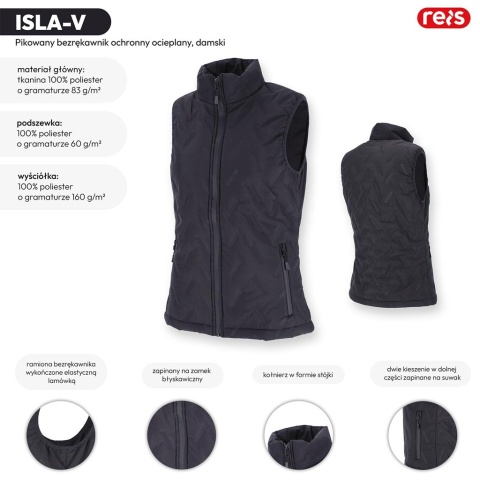 Pikowany Bezrękawnik Damski Ocieplany | Stójka, Kieszenie na Suwak | Lekki, Ciepły | Poliester REIS