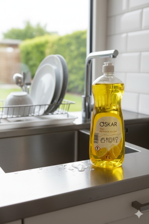 Płyn do Mycia Naczyń Oskar Cytrynowy 1L | Skuteczny | Świeży Zapach Cytryny