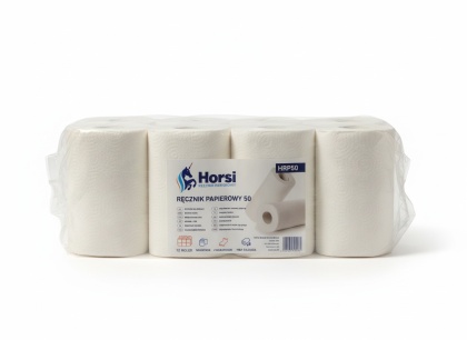 Ręczniki Papierowe Horsi (12 rolek x 50m) | 100% Celuloza, 2W | Chłonne, Miękkie | Wysoka Jakość