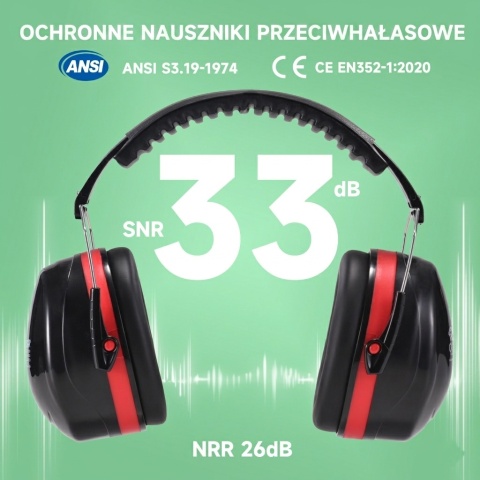 Ochronniki Przeciwhałasowe Safeyear EM5002 | SNR 33dB | EN 352-1 Czerwone
